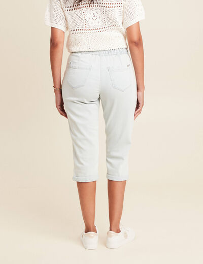 Pantalon jogpant 7/8ème en coton denim bleach femme