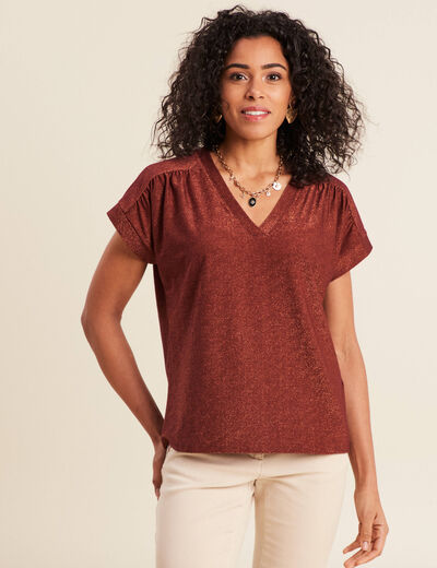 T-shirt manches courtes marron foncé femme