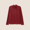 T-shirt cintr&eacute; col montant dentelle bordeaux femme