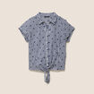 Chemise cintr&eacute;e col v manches courtes bleu femme