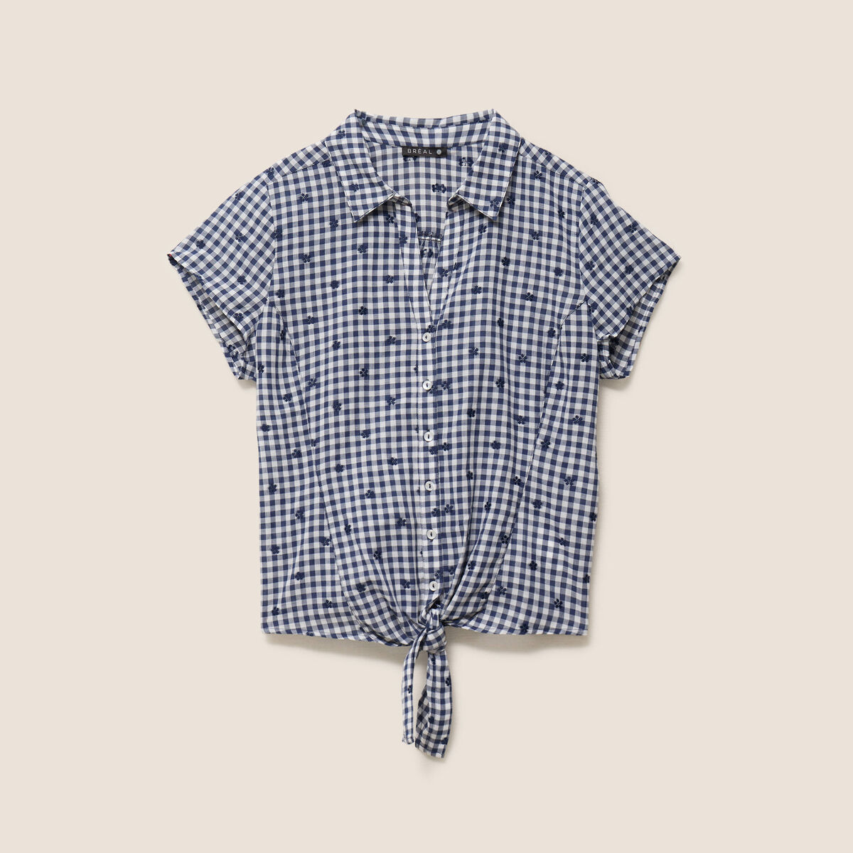 Chemise cintr&eacute;e col v manches courtes bleu femme