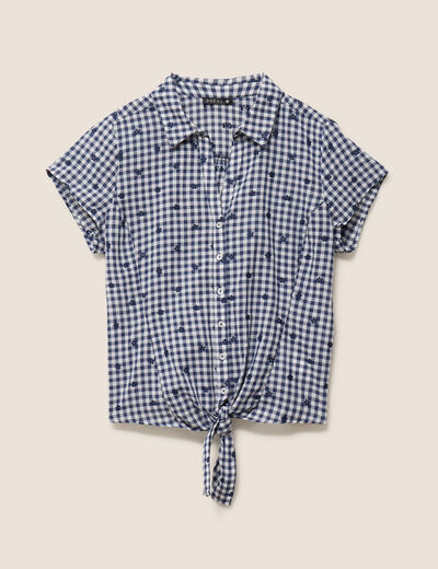 Chemise cintr&eacute;e col v manches courtes bleu femme