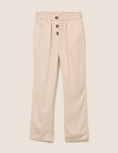 Pantalon large taille haute ivoire femme
