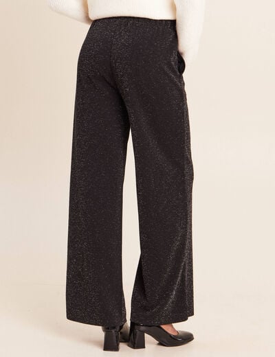 Pantalon large taille haute noir femme