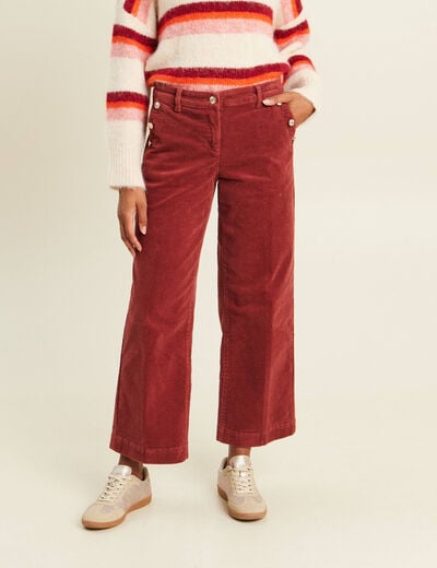 Pantalon large velours c&ocirc;tel&eacute; orange fonc&eacute; femme
