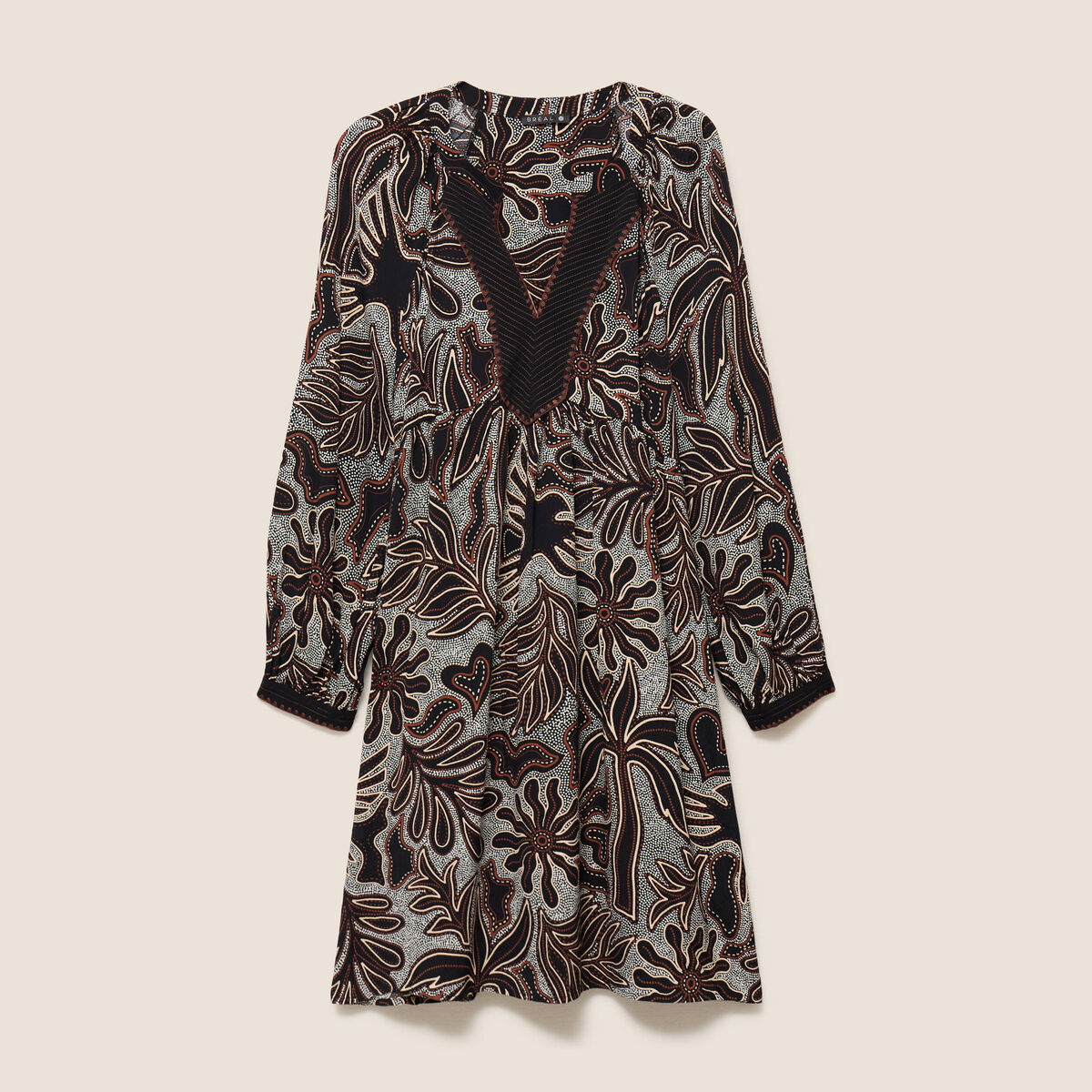 Robe fluide col v manches longues noir femme