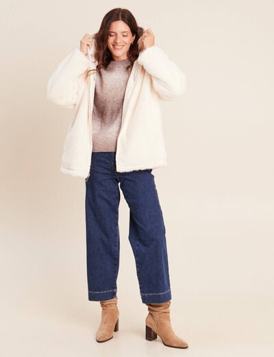 Parka r&eacute;versible courte &agrave; capuche ivoire femme