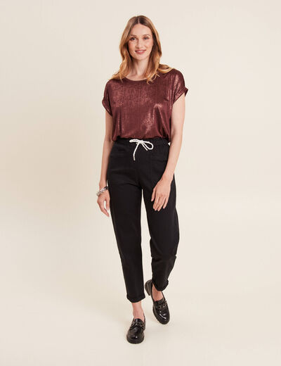 Pantalon coupe droite à coulisse noir femme