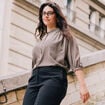 Chemise ample col rond manches longues noir femme