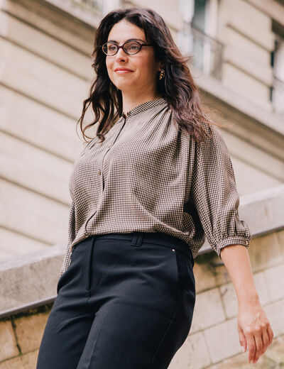 Chemise ample col rond manches longues noir femme