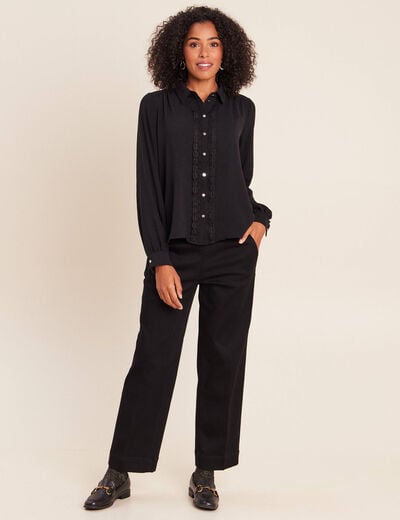 Chemise fluide manches longues dentelle noir femme
