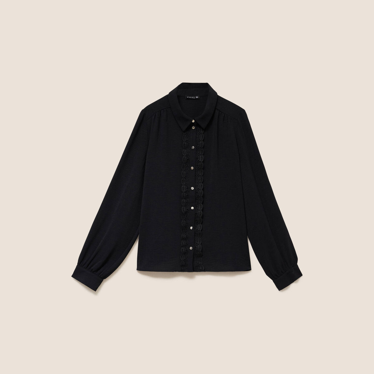 Chemise fluide manches longues dentelle noir femme