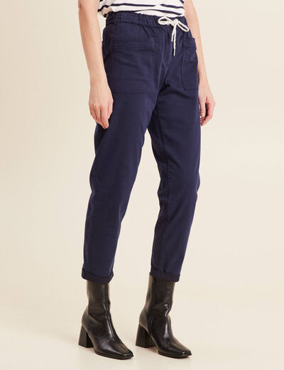 Pantalon coupe droite à coulisse bleu marine femme