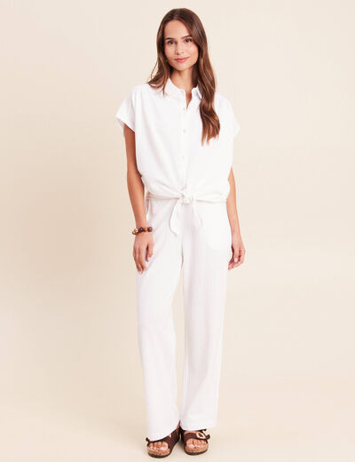 Blouse ample cropped col am&eacute;ricain blanc femme