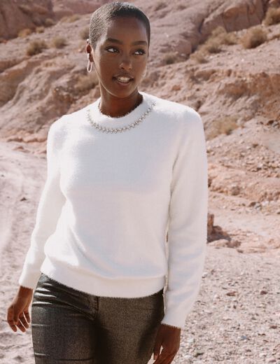 Pull manches longues ecru femme