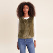 Gilet droit sans manches fausse fourrure vert kaki femme