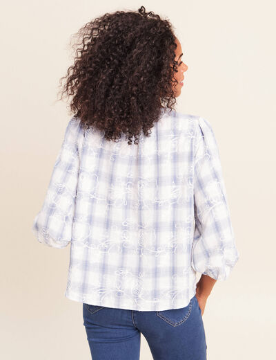 Blouse col tunisien manches 3/4 bleu femme