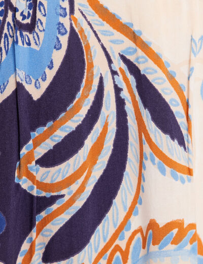 Robe courte &eacute;vas&eacute;e col v manches 3/4 bleu femme