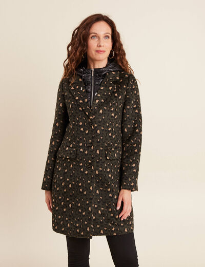 Manteau 2 en 1 ajust&eacute; &agrave; capuche amovible vert kaki femme