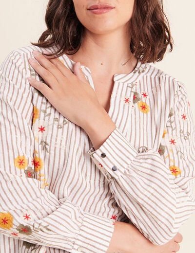 Blouse col v manches longues vert femme