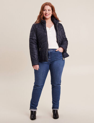 Doudoune déperlante droite zippée bleu foncé femme