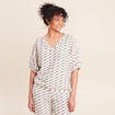 T-shirt effet boule col v manches coudes blanc femme