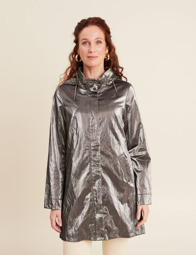 Parka à capuche métallisée vert kaki femme
