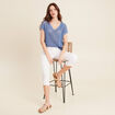 Pull manches courtes ajouré bleu ciel femme