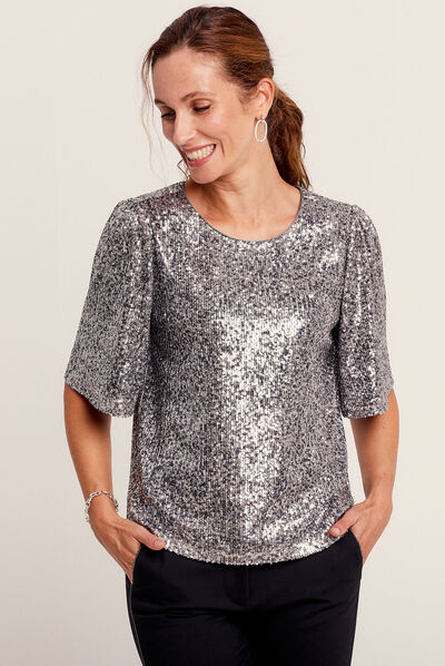 T-shirt manches courtes gris argent femme