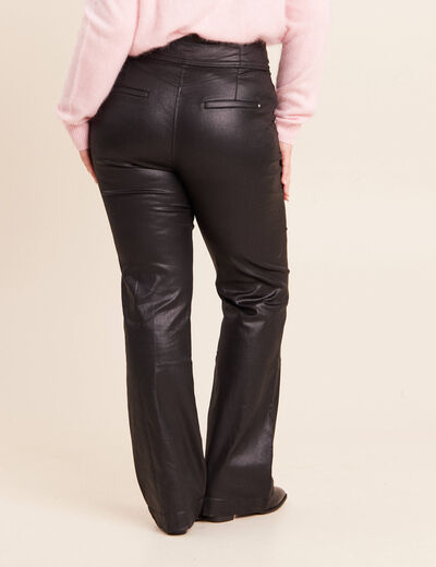 Pantalon bootcut enduit taille haute noir femme
