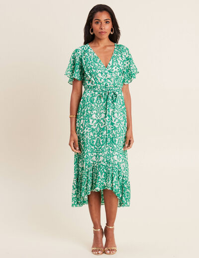 Robe longue évasée fluide vert femme