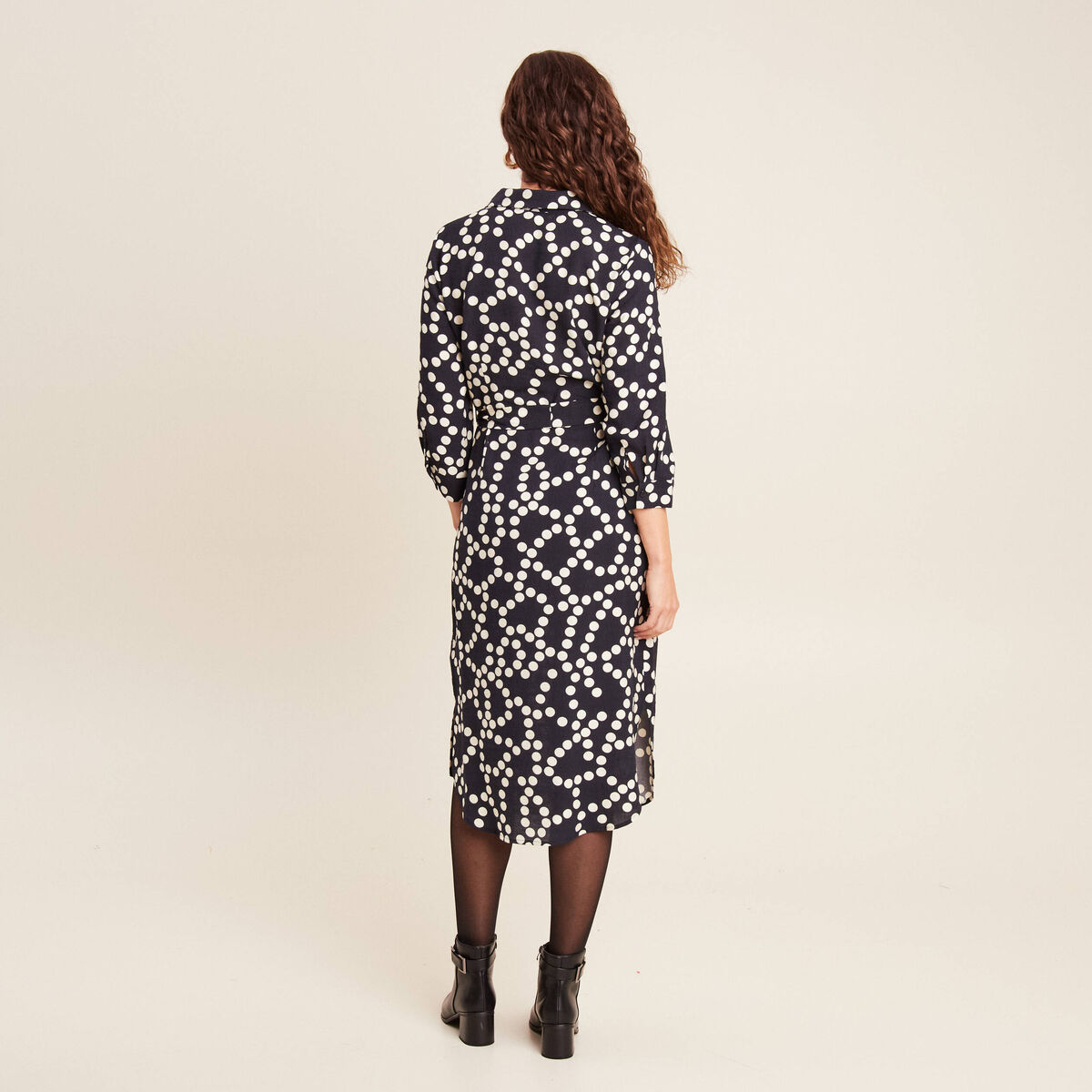 Robe longue évasée ceinturée noir femme