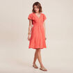 Robe droite fluide smockée orange clair femme