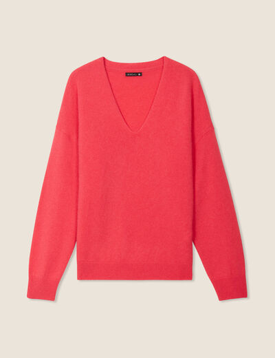 Pull en cachemire manches longues rose framboise femme