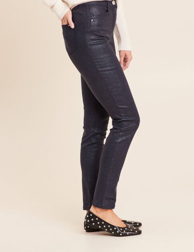 Pantalon iris&eacute; en similicuir bleu fonc&eacute; femme