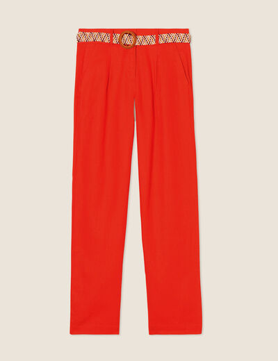 Pantalon large ceinturé orange femme
