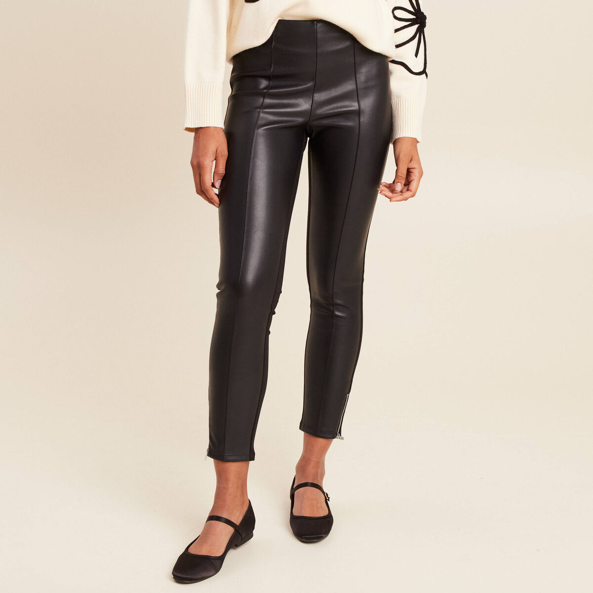 Legging 7/8&egrave;me similicuir noir femme