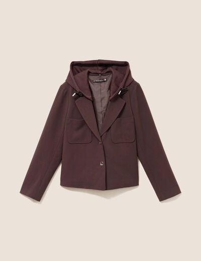 veste cintr&eacute;e doubl&eacute;e avec capuche marron fonc&eacute; femme