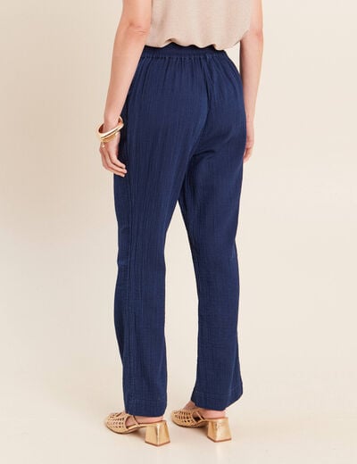 Pantalon large 7/8&egrave;me taille haute bleu roi femme