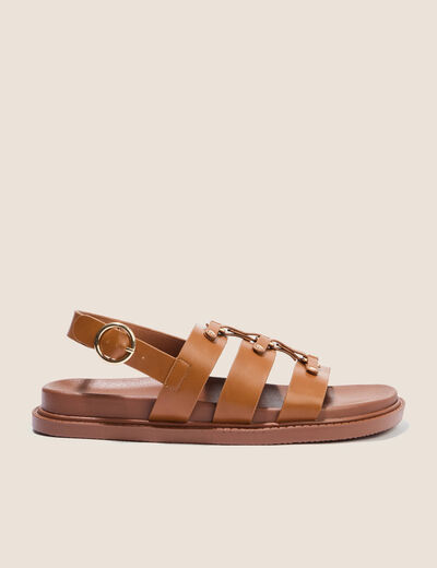 Sandales &agrave; 3 brides camel femme