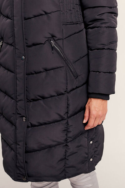 Doudoune longue à capuche noir femme