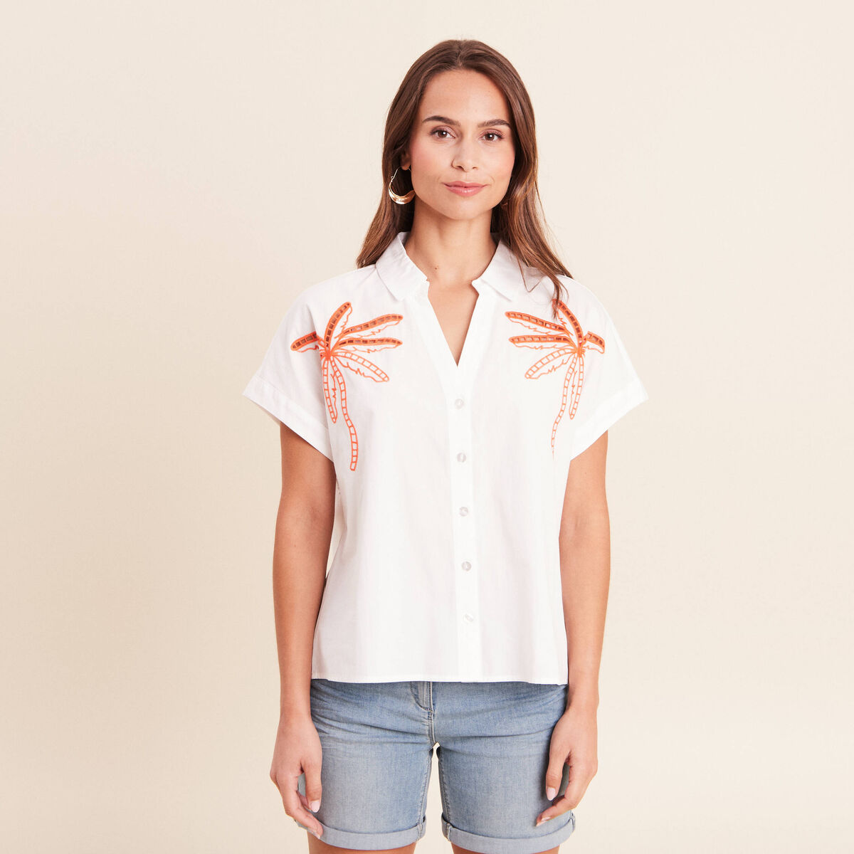 Chemise col chemise manches courtes blanc femme