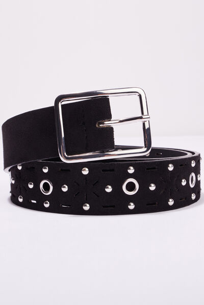 Ceinture clous et oeillets noir femme