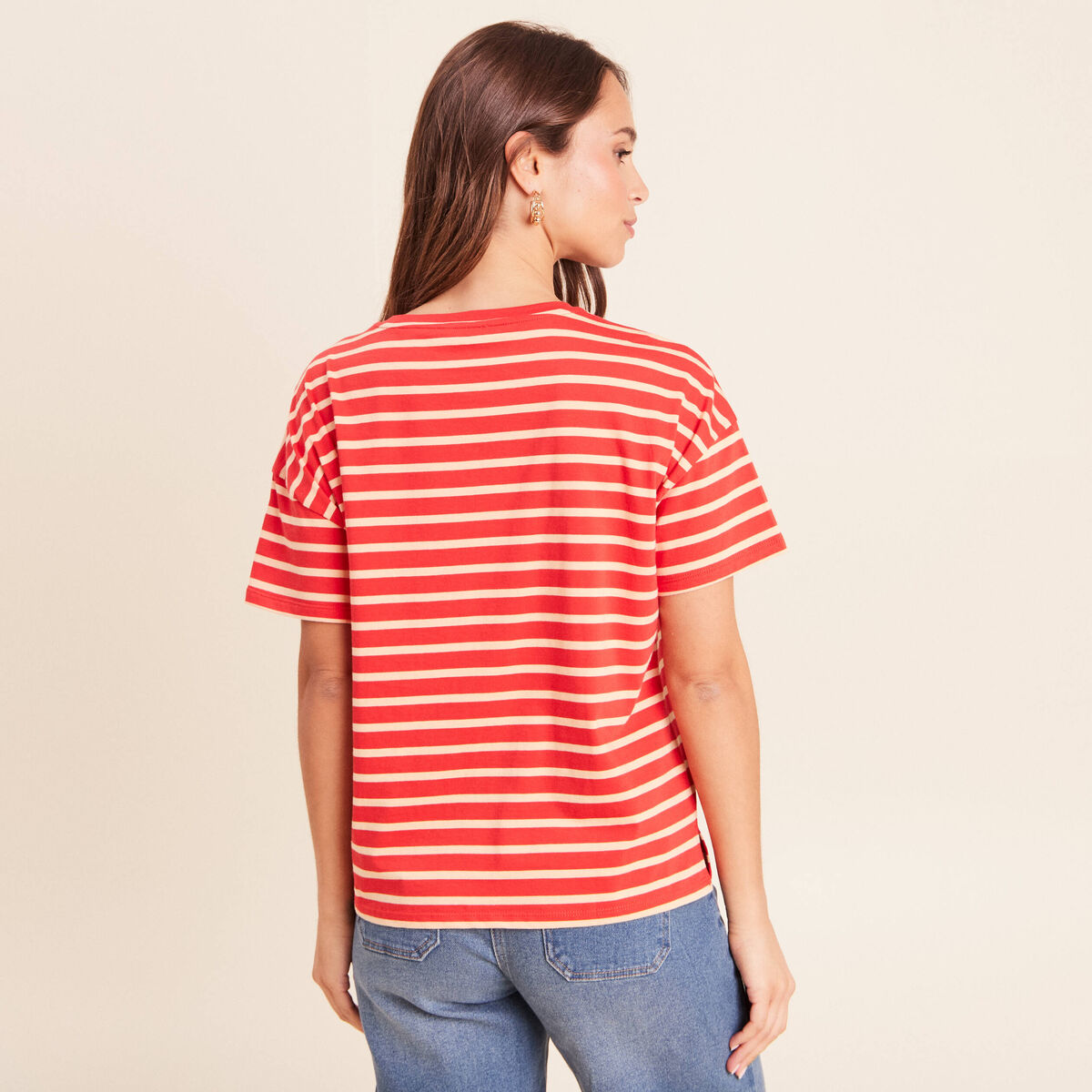 T-shirt col rond manches courtes rose femme