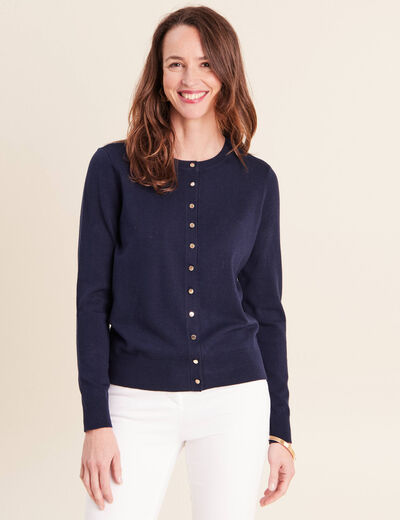 Gilet manches longues col rond bleu marine femme