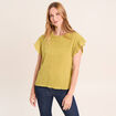 T-shirt col rond manches courtes vert olive femme