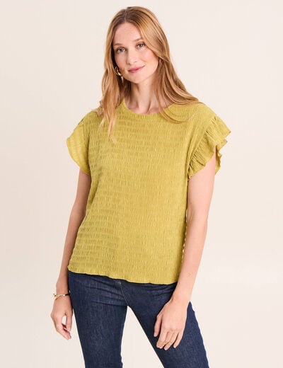 T-shirt col rond manches courtes vert olive femme