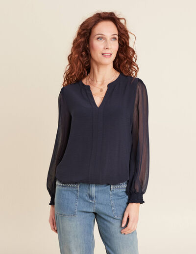 Blouse manches longues bleu foncé femme