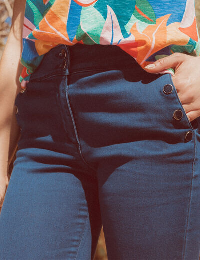Pantacourt ajusté en jean denim brut femme