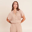 Chemise ample courte manches courtes sable femme